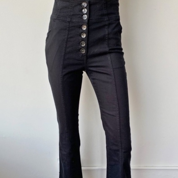 Ulla Johnson Ellis Jean Black Button Fly Crop Women's 4 High Waist 99% Cotton